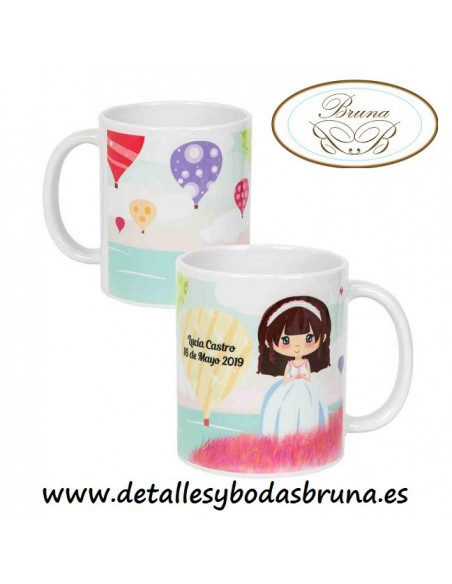 Taza Comunión Niña Globos Personalizada