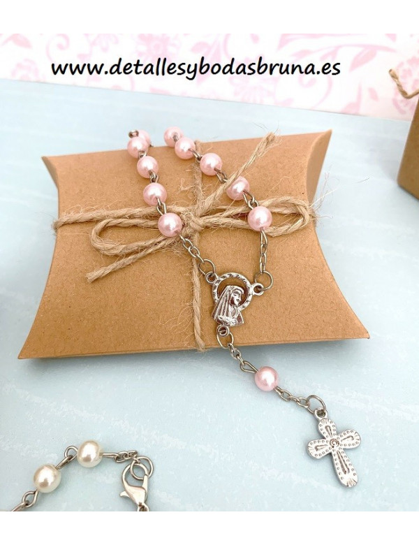 Pulsera Rosario Perlas Rosa Comunión
