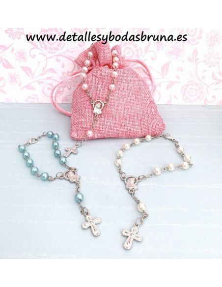 Pulsera Rosario Perlas Rosa Comunión