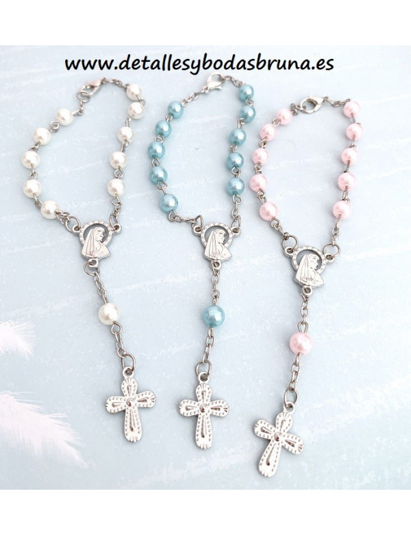 Pulsera Rosario Perlas Rosa Comunión