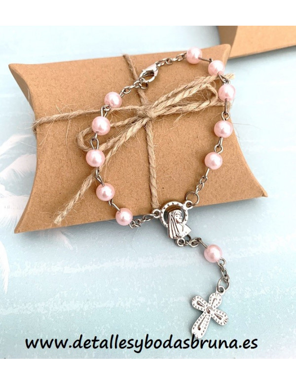 Pulsera Rosario Perlas Rosa Comunión