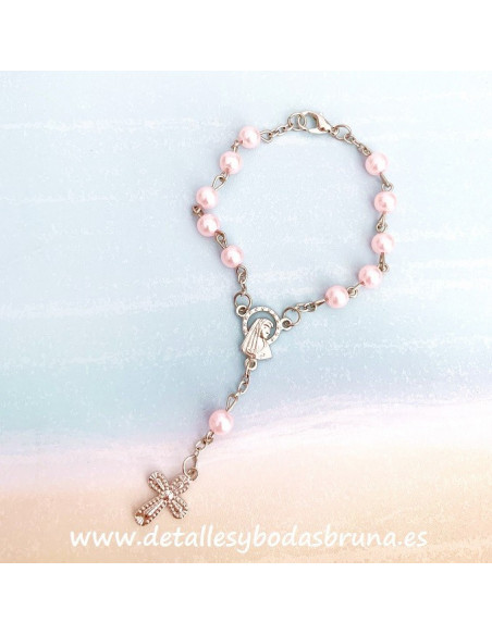 Pulsera Rosario Perlas Rosa Comunión