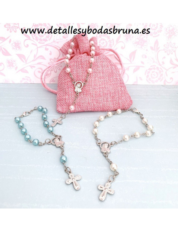 Pulsera Rosario Perlas Celeste Comunión