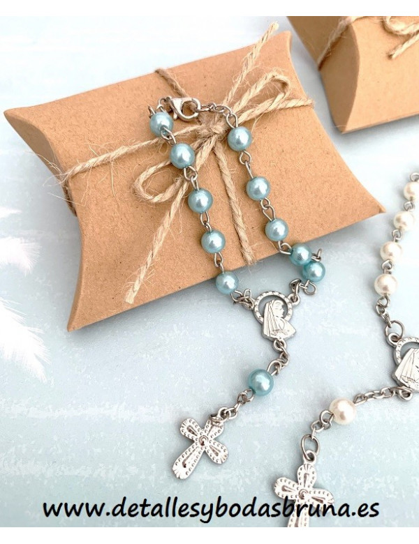 Pulsera Rosario Perlas Celeste Comunión
