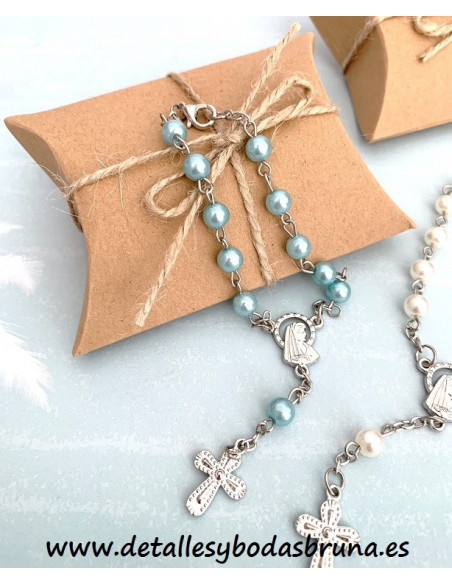 Pulsera Rosario Perlas Celeste Comunión