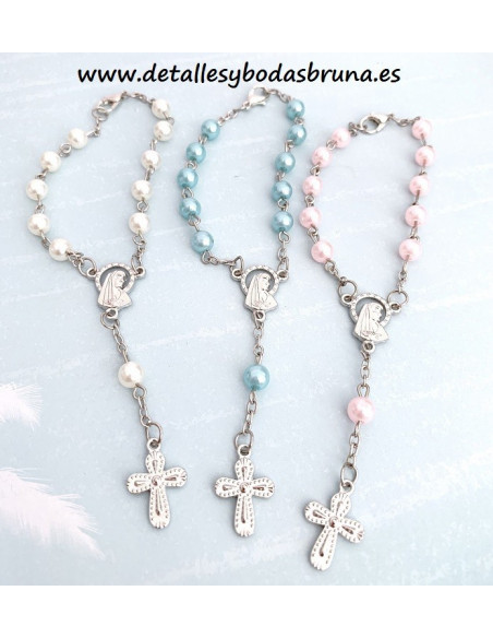 Pulsera Rosario Perlas Celeste Comunión