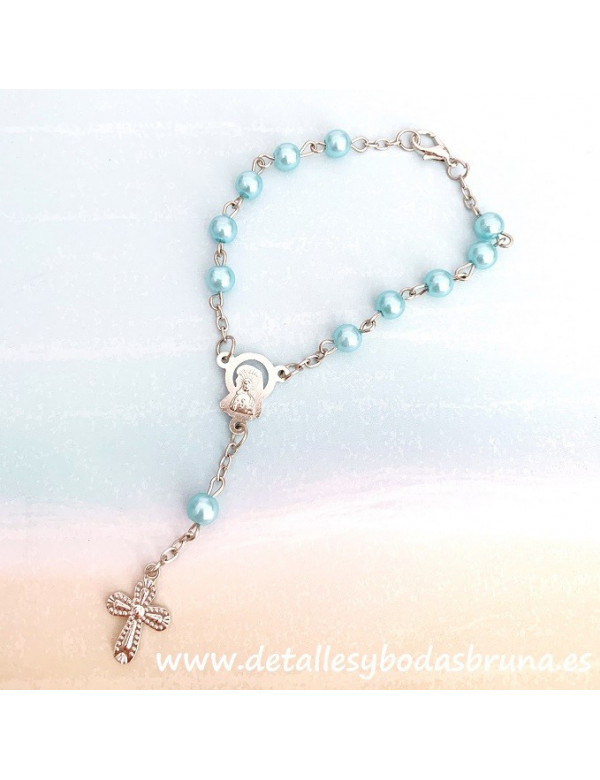 Pulsera Rosario Perlas Celeste Comunión