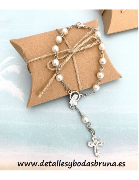 Pulsera Rosario Perlas Blancas Comunión