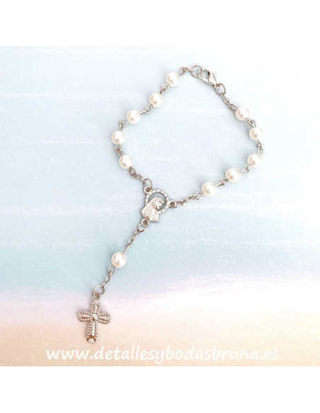 Pulsera Rosario Perlas Blancas Comunión