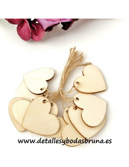 Corazones de Madera con Cuerda Rustica 10 unidades
